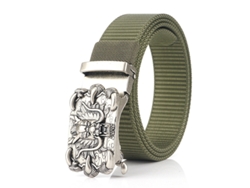 Cinturón Táctico De Nailon De Alta Calidad Para Hombre Zanlure Color Verde Militar Con Hebilla Automática De Aleación Y Diseño De Dragón Sin Dientes