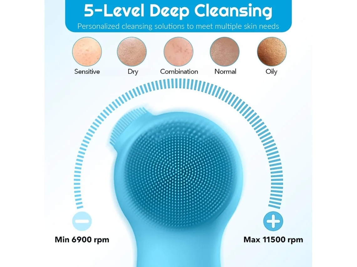 Cepillo de limpieza facial eléctrico de silicona, resistente al agua, con vibración sónica, para hombres y mujeres.