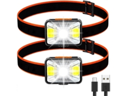 Linterna Frontal Potente 2pcs, Recargable Usb Led 200 Lúmenes 5 Modos Luz Blanca Y Roja, Impermeable Ipx5