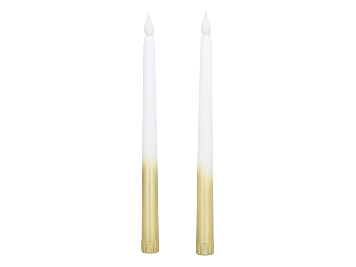 2 Velas Led Sin Llama, Funcionan Con Pilas, Aprox. 28 Cm, Portavelas Para Fiestas, Bodas Y Aniversarios, Acabado Dorado Con Efecto De Media Pulverización.