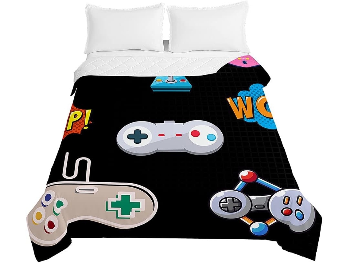 Funda nórdica con estampado de mando de videojuegos en poliéster, funda de almohada de 100 x 150 cm.