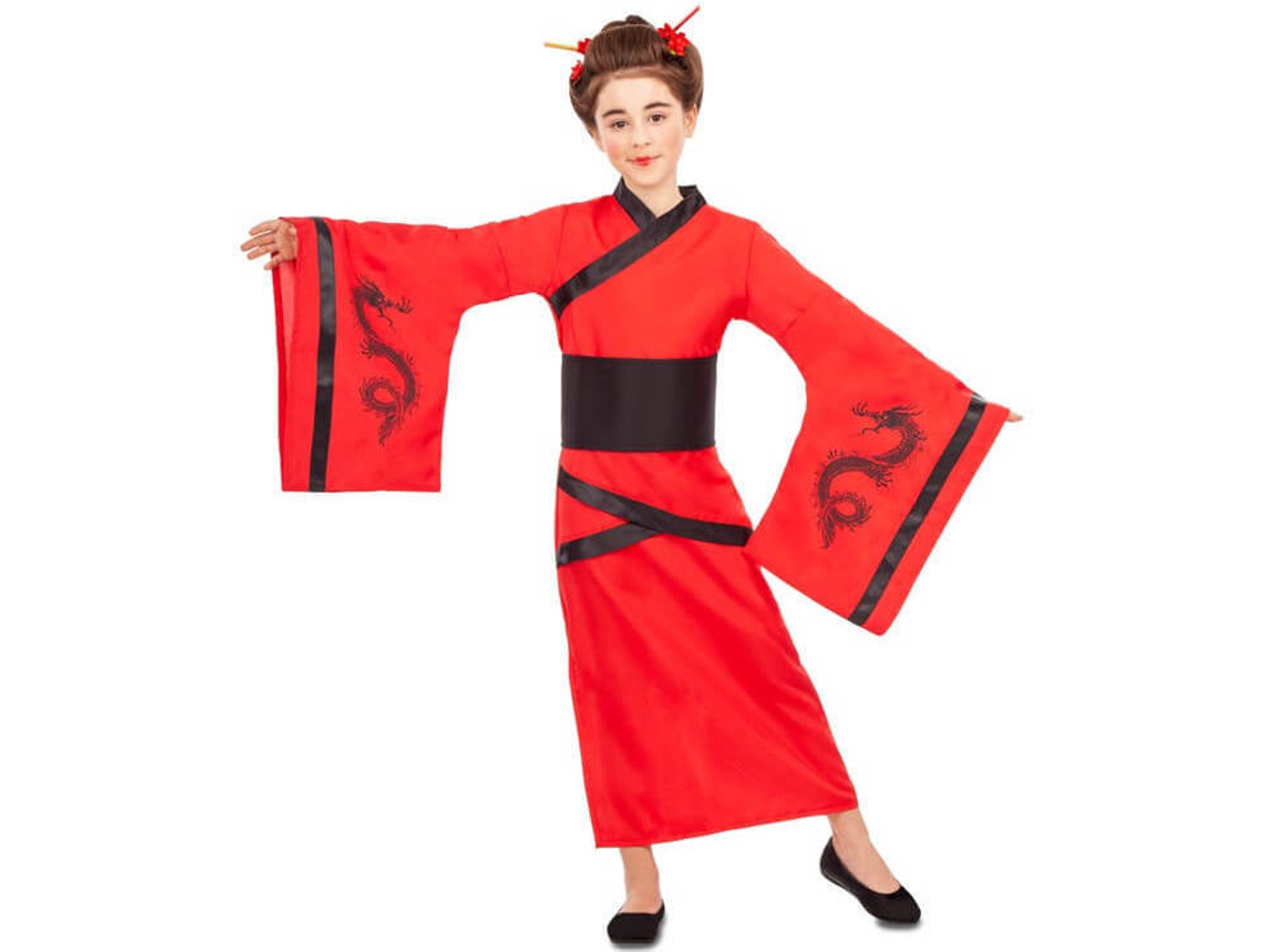 Disfraz de Niña DISFRAZZES China Rojo Y Negro Infantil (Talla: 10 a 12 años)