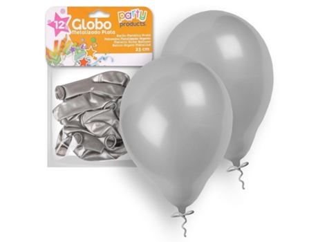 Pack 12 Globos Metalizado Plata 23 Cm GENÉRICO