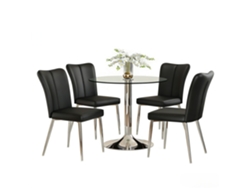 Conjunto Mesa Comedor 85 Cm - Mesa De Cristal Y 4 Sillas Pu - Negro Plata