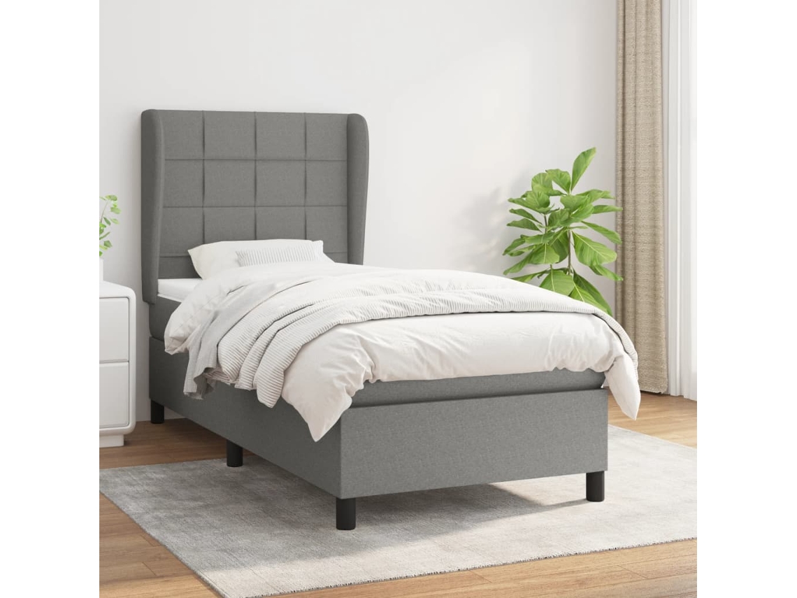 Cama Box Spring Con Colchón Tela Gris Oscuro 90x190 Cm