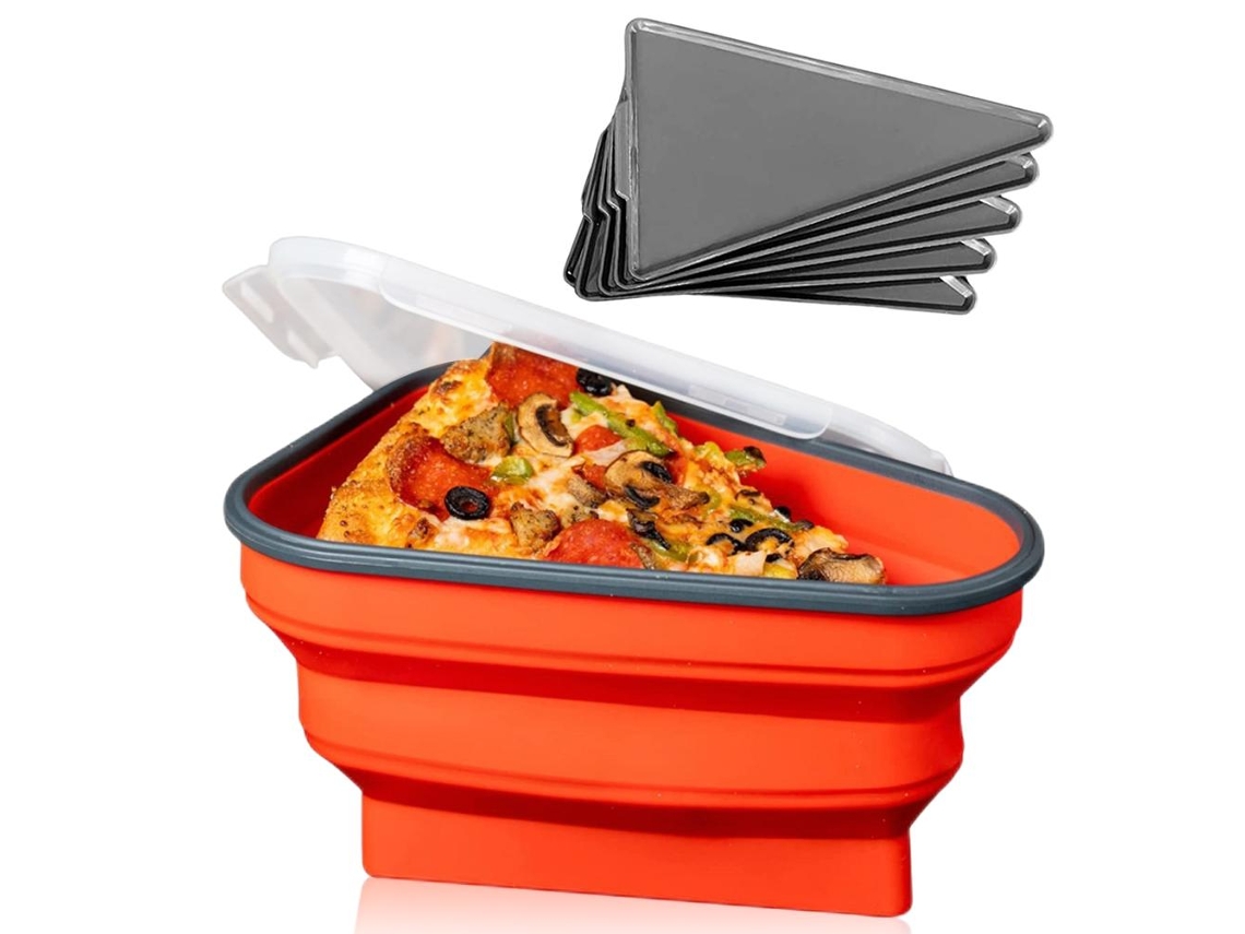 Recipiente Reutilizable Para Pizza Con 5 Bandejas Aptas Para Microondas, Silicona De Grado Alimenticio, Ajustable.