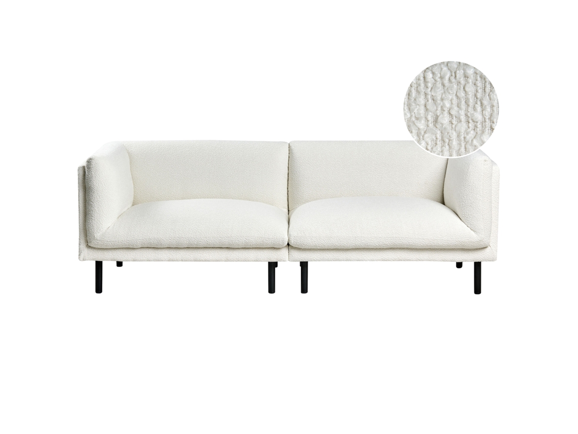 Beliani Sofá Vorgod De Bouclé 3 Plazas Blanco 221x84x76