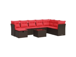 Conjunto de 9 sofás de jardín con cojines, mimbre, patas marrones, EXCLUSIVA MAISON
