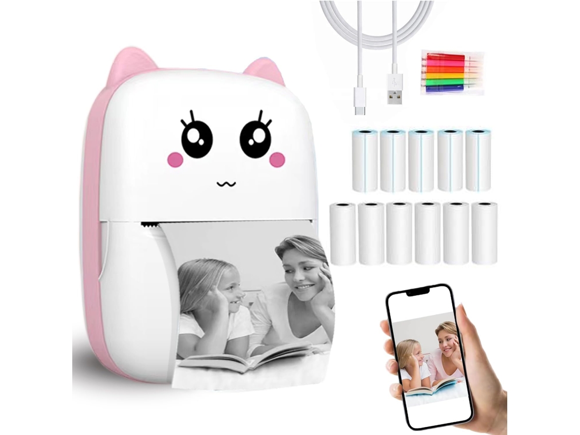 Impresora Térmica Portátil Con 11 Rollos De Papel De Impresión Rosa. SIURN