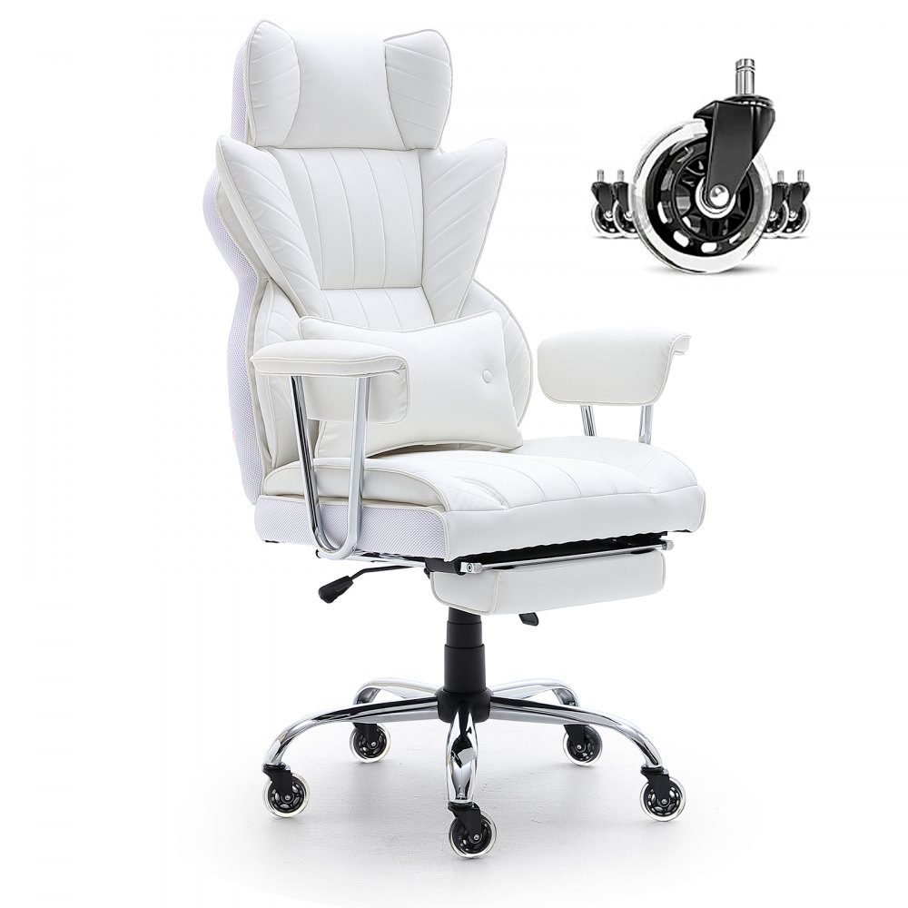 Silla ergonómica ejecutiva de oficina en piel blanca con reposapiernas y reposapiés Tekmaquinas