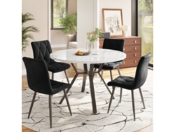 Conjunto De Mesa E Cadeiras De Jantar Redondas Modernas E Minimalistas (5 Peças), 4 Cadeiras De Jantar Ergonómicas Em Camurça Preta.