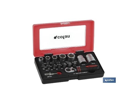 Set mini carraca, vasos y puntas 1/4 23 pcs.