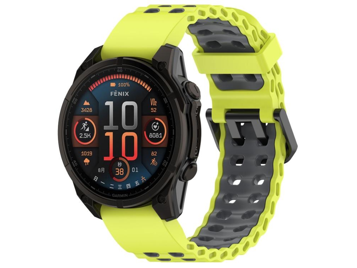 Bracelete Para Garmin Ocean (26mm) - Silicone Bicolor - Fivela Dupla Cinza Limão
