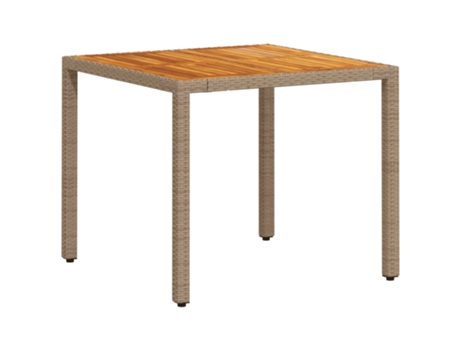 Mesa de jardín de ratán PE y madera acacia beige VIDAXL (90x90x75 cm)