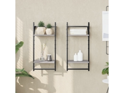Estantes Pared | Estante Flotante | Estantería Pared 2 Niveles Barras 2 Uds Gris Sonoma 30x25x65 Cm