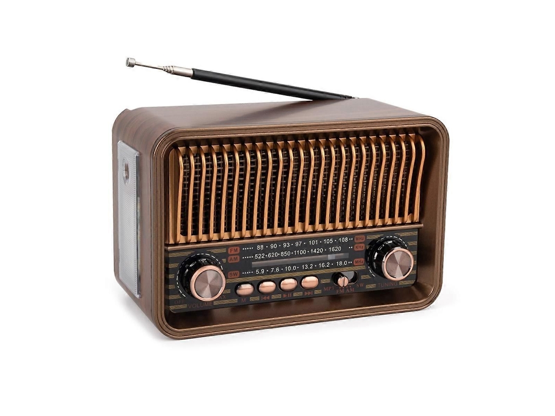 Radio portátil FM AM/SW, radio vintage, altavoz Bluetooth inalámbrico.