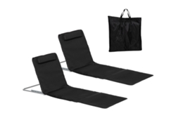 Tumbona reclinable negra para playa/jardín con bolsillo lateral.