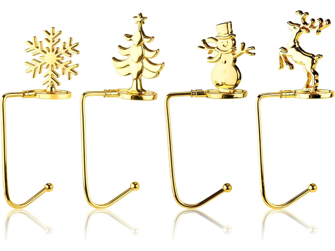 Soportes Para Calcetines Navideños, Decoración Navideña, Colgantes Soportes Para Calcetines Navideños, 4 Piezas.(oro)