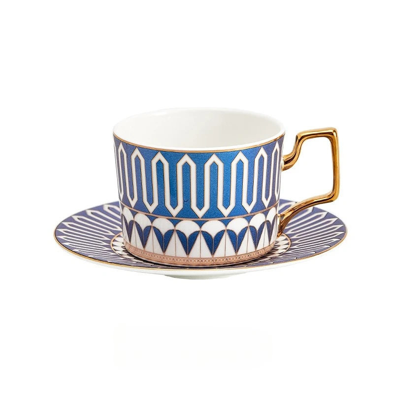 (estilo C, Azul, 260 Ml) Taza De Café/oficina De Porcelana Fina Británica De Lujo Con Borde Dorado Pintado A Mano
