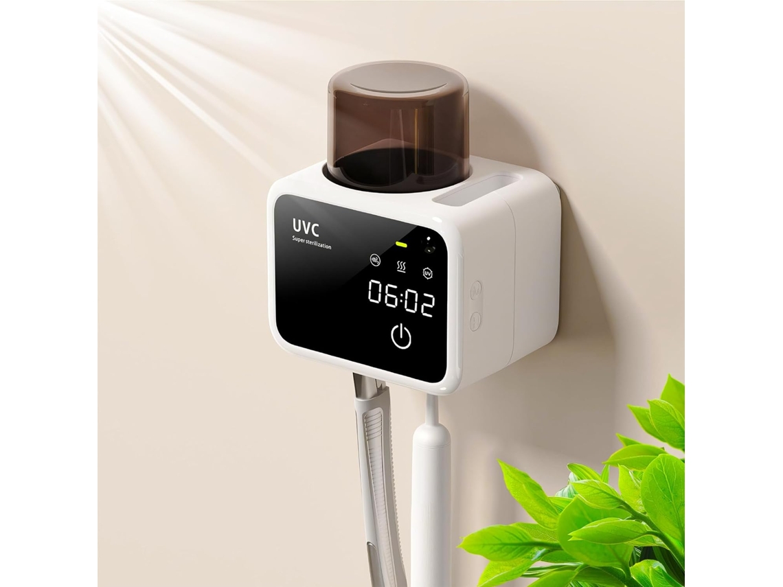 Soporte de pared para cepillos de dientes eléctricos con 3 modos, temporizador, 1 taza y 2 compartimentos, blanco Aeuzwr