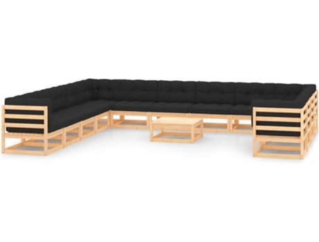 Conjunto 14 Muebles de jardín VIDAXL con cojines antracita madera maciza