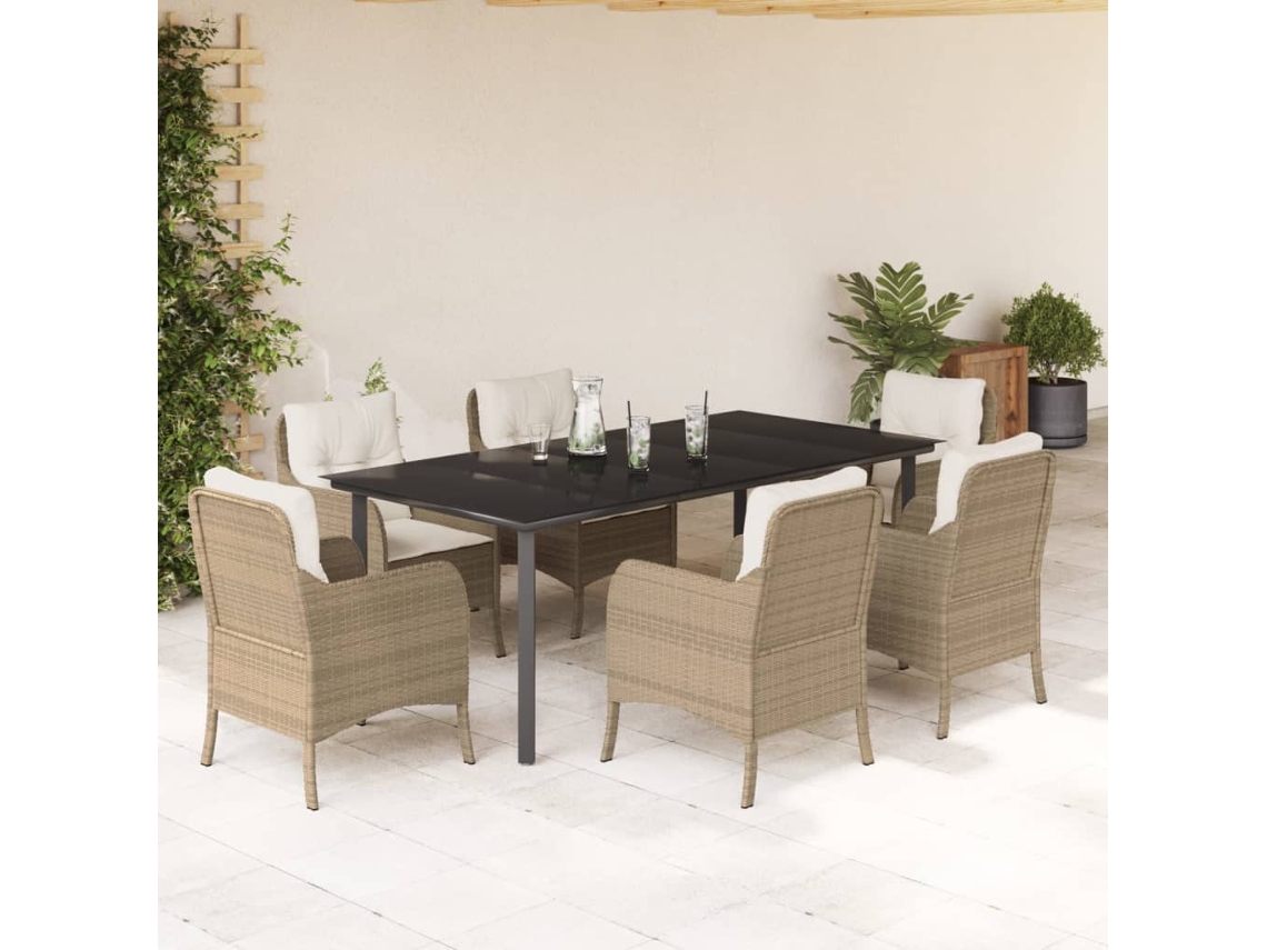 Juego de comedor de jardín de 7 piezas con cojines de mimbre beige de DKD Home Decor