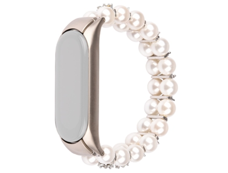 Correa de cuentas trenzadas diamantes de imitación de perlas de imitación de dos filas para Xiaomi Mi Band 3/4 - blanco