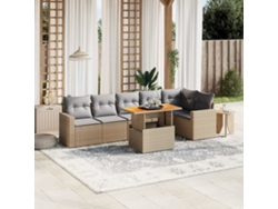 Conjunto de 7 sofás de jardín con cojines de mimbre beige de Dkd Home Decor