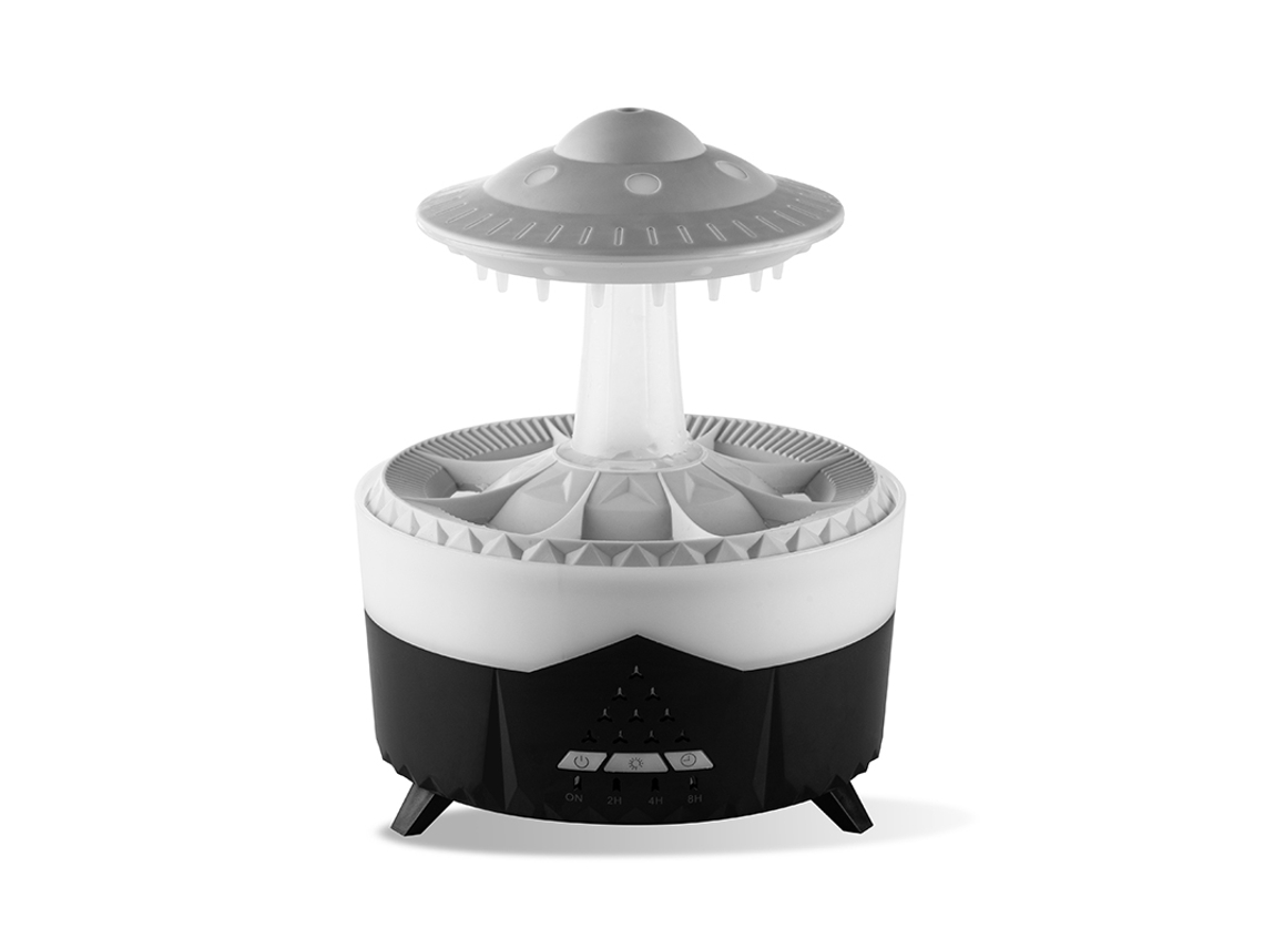 Minihumidificador de aromaterapia, 350 ml, control remoto USB, luces en forma de gota de lluvia. Mdug (blanco y negro)