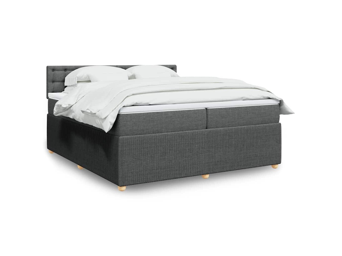 Cama Box Spring Con Colchón Tela Gris Oscuro 200x200 Cm