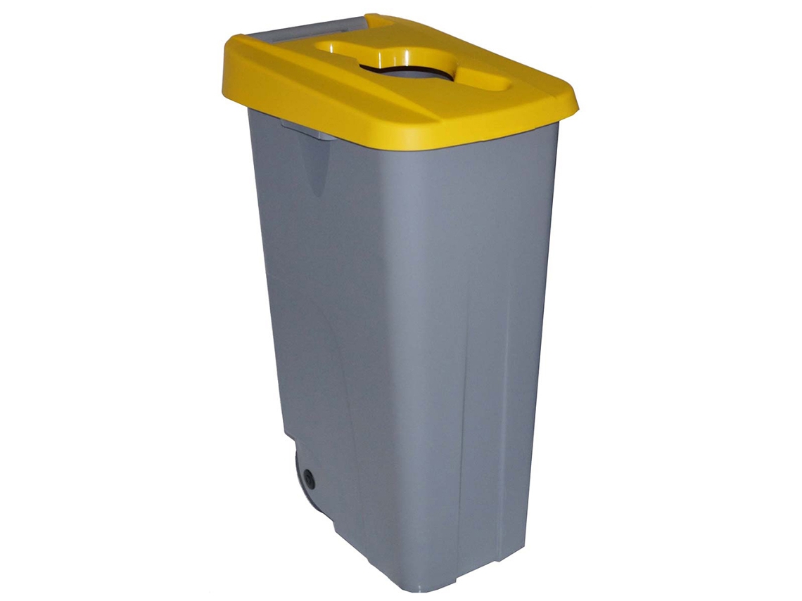 Contenedor de basura Denox  65, 85 e 110 L para reciclar | Cerrado Com  tapa de color | 2 ruedas Amarillo 110 L - Tapa abierta