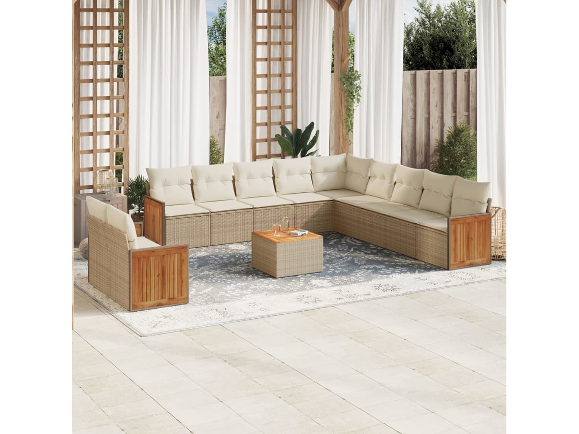 Conjunto de sofá de jardín de 12 piezas con cojines, mimbre sintético beige, Dkd Home Decor