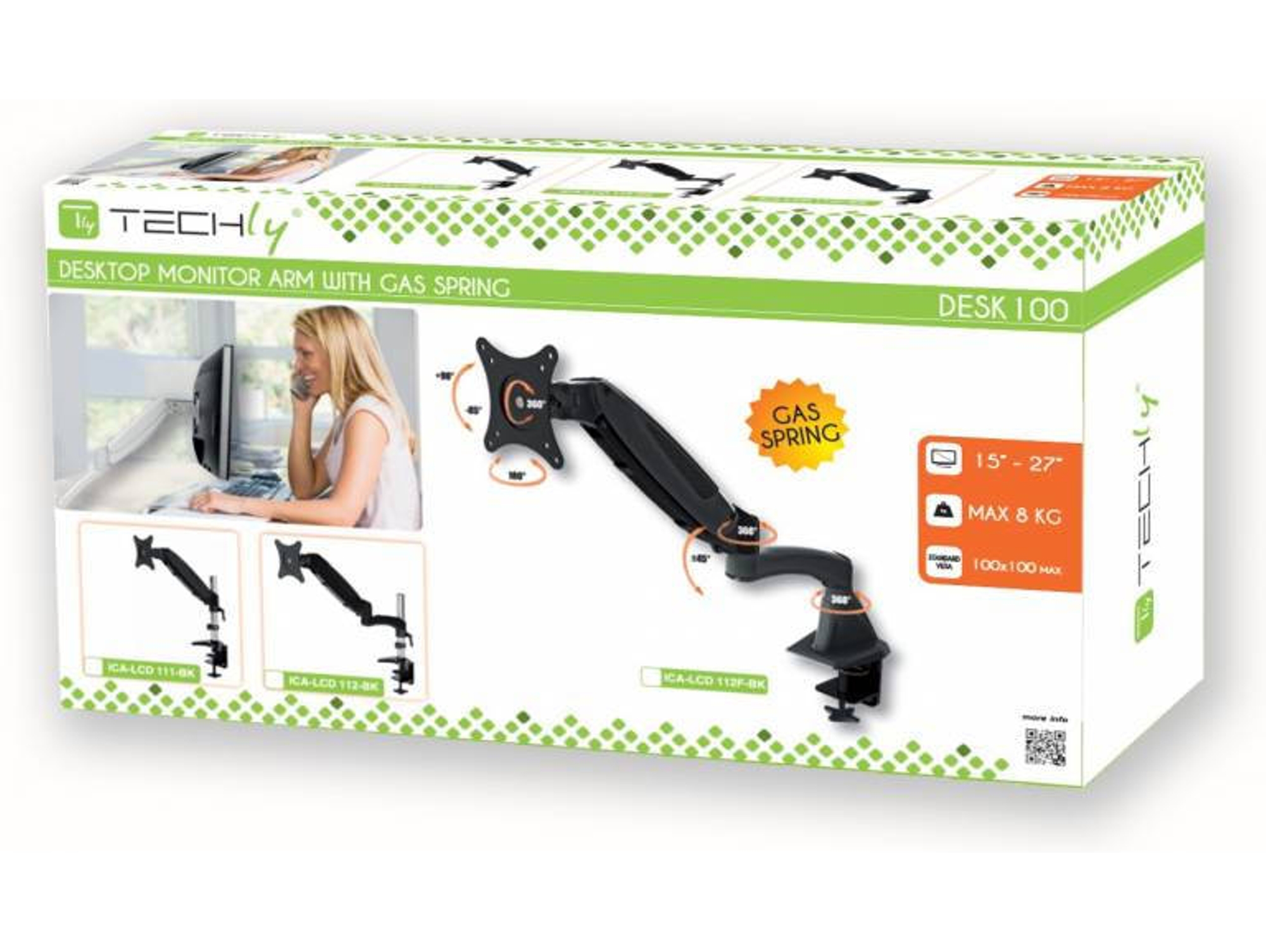 Soporte de Mesa TECHLY ICA-LCD 111-BK (Ajustable - 15'' a 27'' - Hasta 8 Kg)