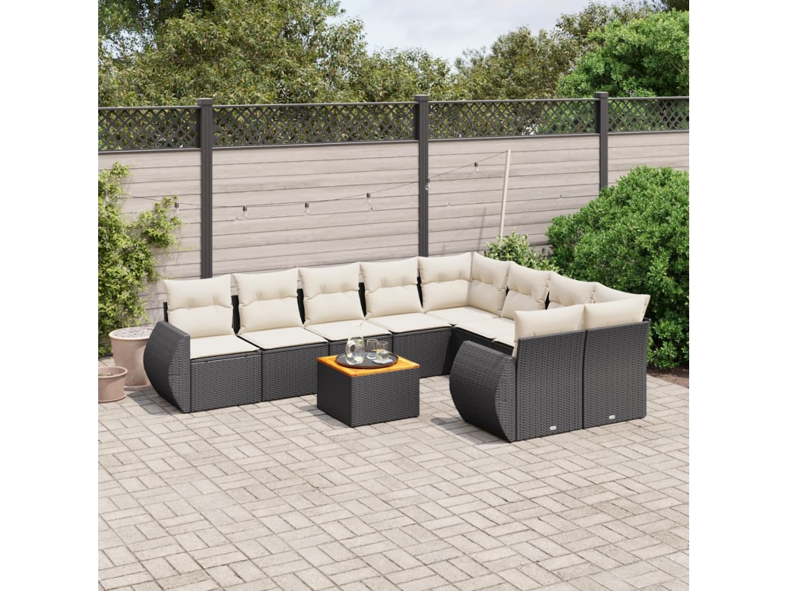 Conjunto de sofá de jardín de 10 piezas con cojines en mimbre sintético negro de DKD Home Decor