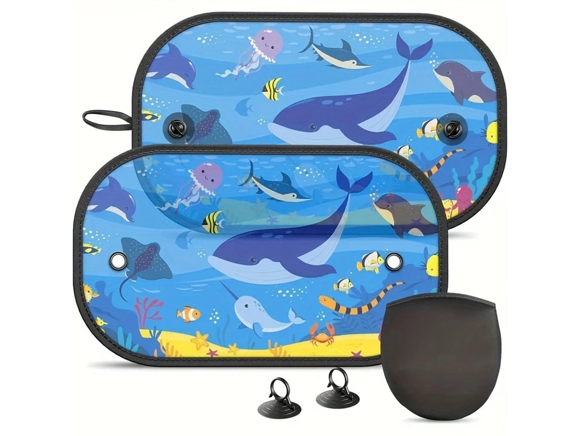 Par 2 Cortinas Solares Estampadas Fondo Marino Con Ventosas Anti-uv Intimidad Universal Ventanilla Coche Infantil