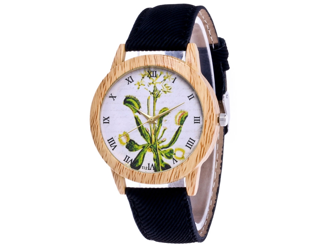 Reloj De Cuarzo Informal Para Parejas Con Correa Vaquera De Estampado Sencillo - Negro