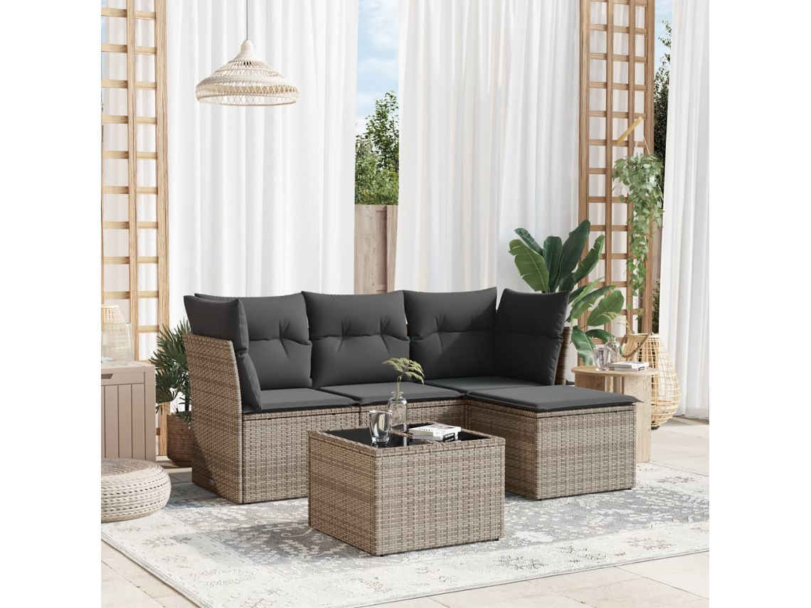 Juego De Sofás Jardín Con Cojines 5 Uds | Mueble De Jardín Ratán Sintético Gris