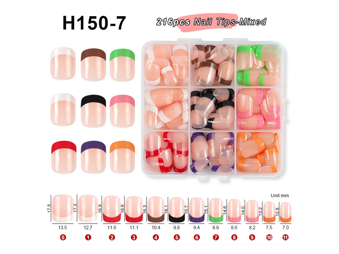 Extensiones de uñas/Uñas postizas (en caja) Juego de 216 puntas para manicura francesa H150-7