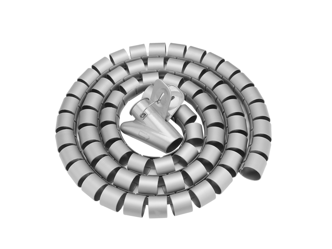 Organizador de cables Mali, tubo espiral flexible, protector de cables, 1,5 m x 28 mm, plateado