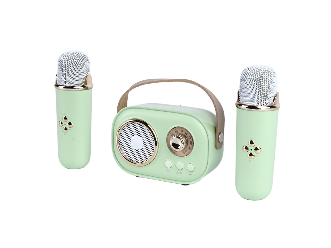 Mini Máquina De Karaoke Portátil Con 2 Micrófonos Inalámbricos Y Altavoz Bluetooth.