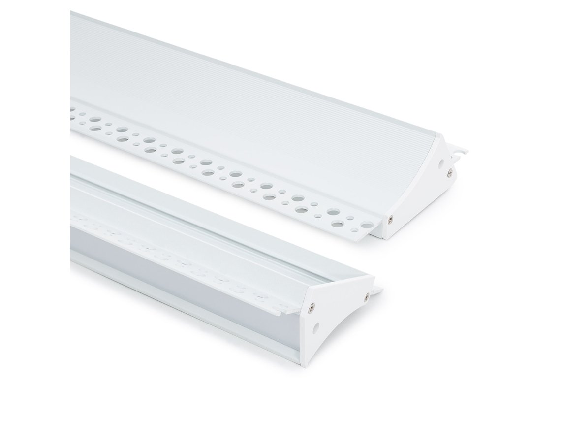 Perfil de Aluminio Empotrable para Pladur/Pladur con Cubierta Continua para Tiras LED hasta 20mm Blanco 2 M Blanco Translúcido