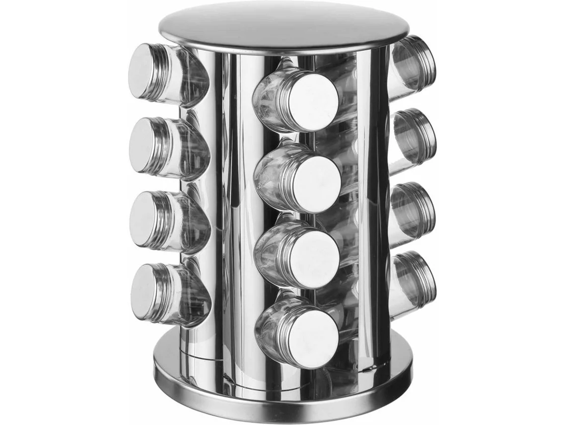 Soporte para Especias ESTORE con 16 Contenedores (Acero Inoxidable - 28.5 x 21 x 21 cm)