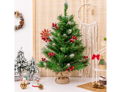 Adorno de Navidad CTW Costway Escritorio Árbol Nevada Realístico Ramas Racimos Bayas Rojas Gris (60 cm)