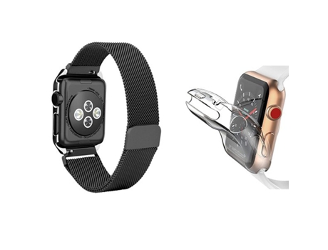 Kit Correa Milanesa con Cierre Magnético Cubierta de Protección Completa para Apple Watch Series 9 45Mm Negro/Transparente