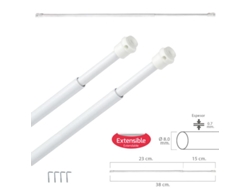 Barra Visillo Extensible 23/38 cm con Muelle Presion. Soportes y Ventosas (2 Piezas) MAURER
