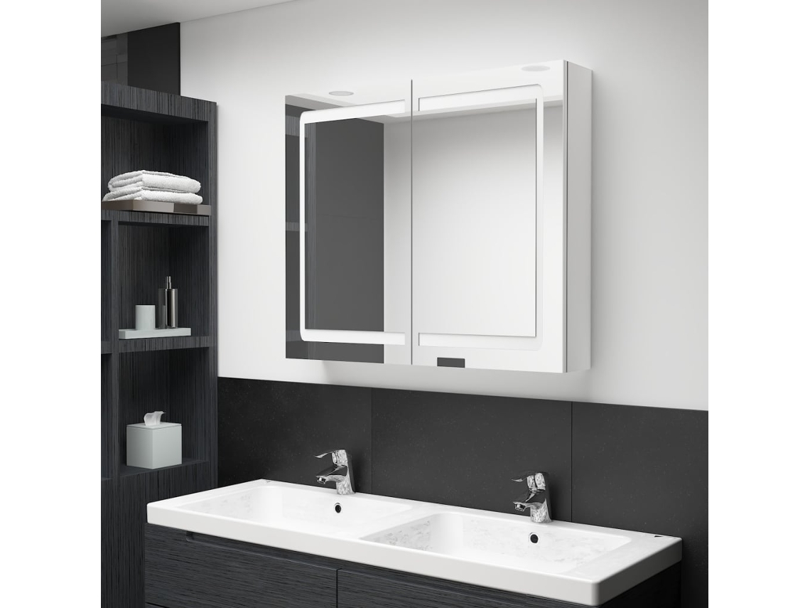 Mueble de baño con espejo LED, 80 x 12 x 68 cm, blanco brillante, DKD HOME DECOR
