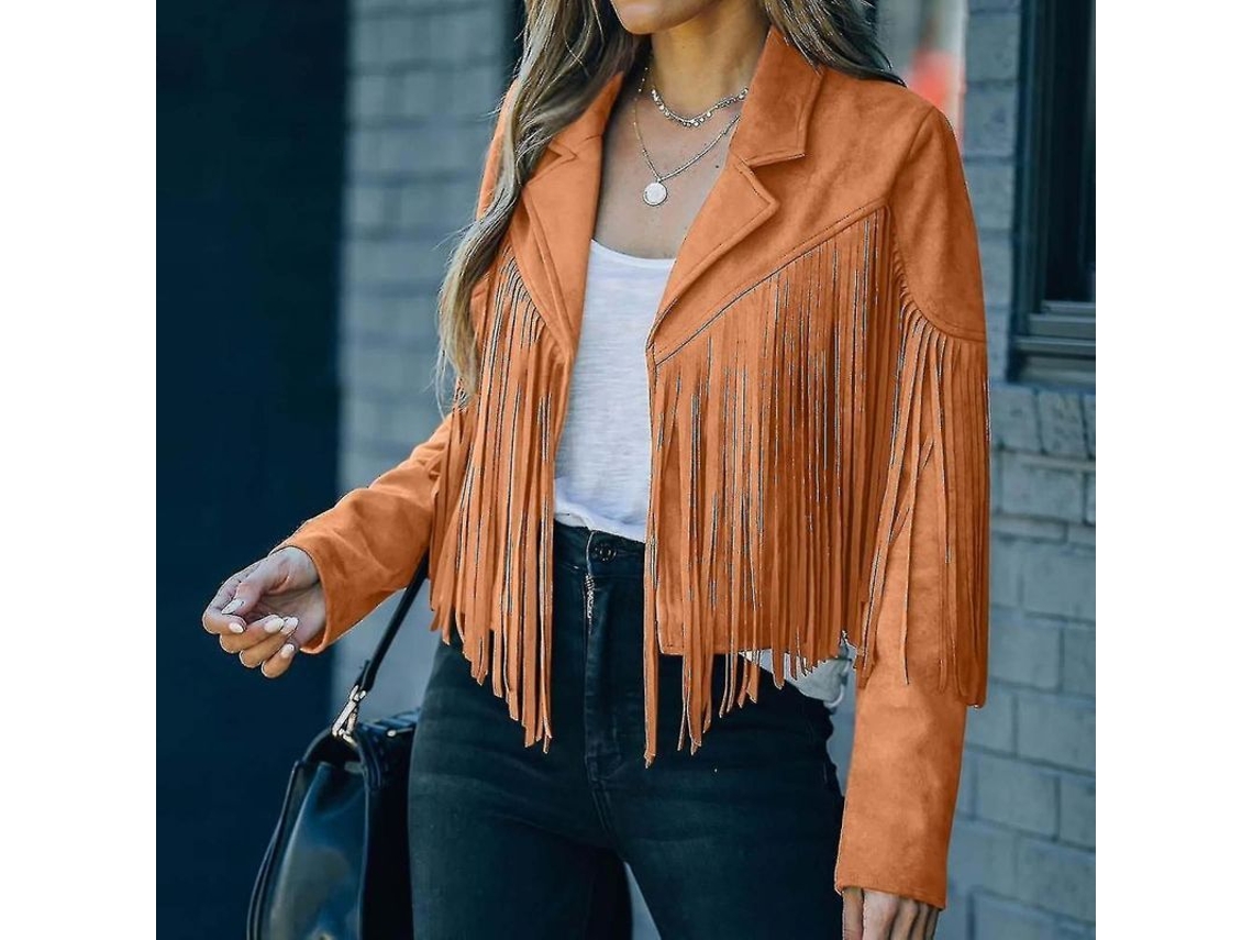 Chaqueta De Mujer Con Flecos, Piel Sintética, Ante, Estilo Vaquero, Cárdigan De Manga Larga Con Borlas, Tlp
