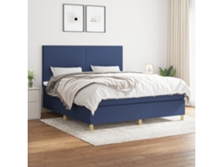 Cama Box Spring Con Colchón Tela Azul 180x200 Cm