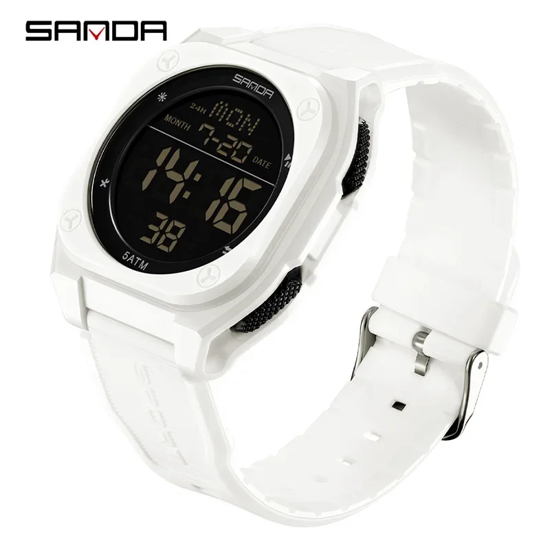 Reloj Digital Para Hombre (blanco), Despertador, Luminoso, Resistente Al Agua.
