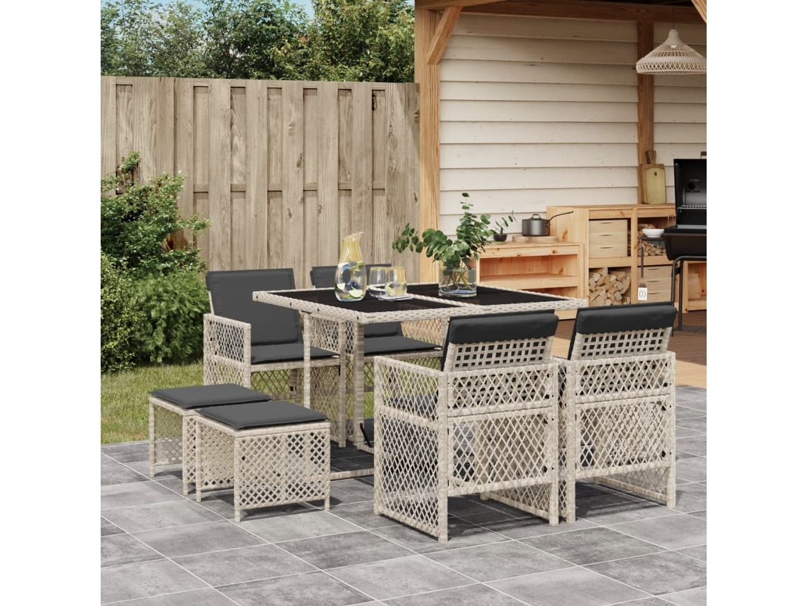 Juego de comedor de jardín de 9 piezas DKD Home Decor con cojines gris claro